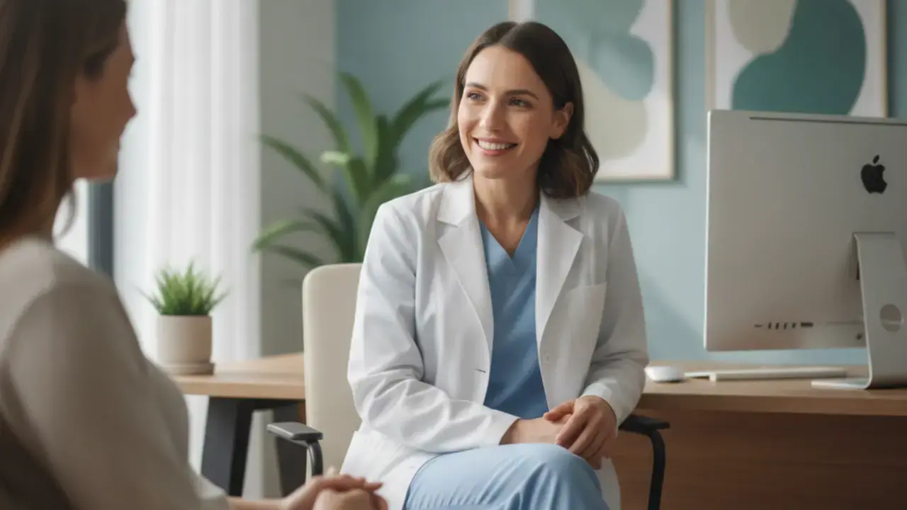 Dra. Karina em consulta humanizada, acolhendo paciente para rejuvenescimento íntimo